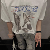 t恤男夏季 高街美式 复古摇滚印花短袖 重磅纯棉嘻哈潮牌宽松上衣tee