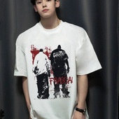 t恤夏季 国潮牌美式 高街嘻哈涂鸦短袖 宽松纯棉重磅上衣TEE男生