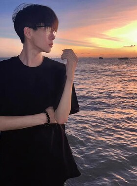 cleanfit短袖黑色男款潮牌内搭245g重磅纯棉t恤青少年圆领上衣潮