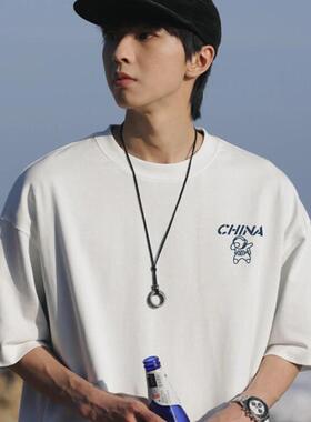 宇航员美式纯棉男士短袖T恤男春季潮牌潮流白色内搭半袖宽松上衣