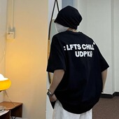 黑色后背字母印花短袖 宽松嘻哈上衣 夏季 t恤男生潮牌美式 重磅半袖