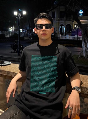 黑色美式重磅纯棉短袖t恤男生潮牌夏季2025新款潮流英文印花上衣