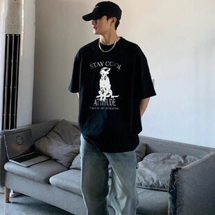 245g重磅纯棉短袖t恤男生潮牌夏季斑点狗美式高街宽松半袖上衣服