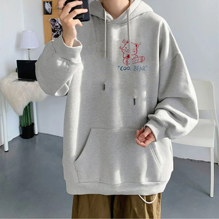 欧美潮牌连帽卫衣男士2024新款秋冬宽松美式印花上衣男款加绒冬季