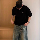 美式 体恤ins 潮牌宽松简约印花廓形半袖 245g重磅t恤男短袖 纯棉夏季