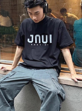 美式高街245g重磅纯棉t恤短袖男生潮牌潮流夏季黑色半袖百搭上衣