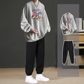 潮流青少年百搭潮牌一整套搭配束脚裤 卫衣套装 男秋冬圆领卡通韩版