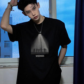 t恤男生夏季 国潮牌美式 印花纯棉短袖 宽松重磅oversize上衣TEE