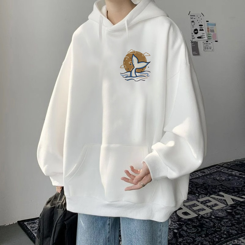 港风复古个性印花连帽卫衣男生秋冬季新款加绒外套休闲百搭上衣潮
