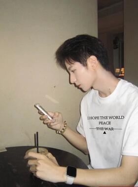 美式字母印花短袖t恤男重磅纯棉圆领宽松体恤白色潮牌上衣夏季ins