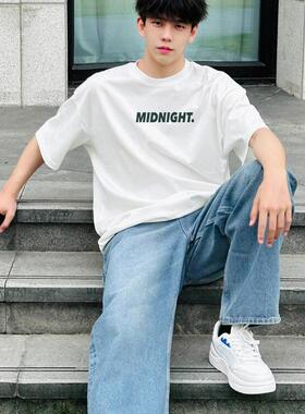 245g重磅美式白色短袖t恤男夏季宽松设计感潮流印花上衣情侣半袖