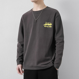 美式重磅青少年字母薄款上衣男生穿搭阳光帅气少年感春秋长袖T恤