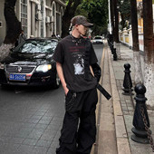 复古纯棉t恤短袖 男款 夏季 245g重磅美式 潮牌高街半袖 宽松黑色上衣