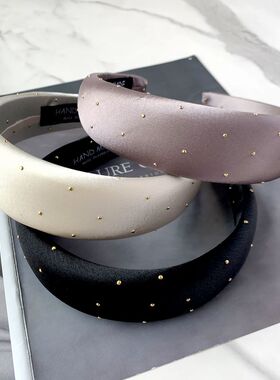 韩国进口高级感钉珠珠光白色缎面高颅顶发箍后海绵宽边头箍头饰女