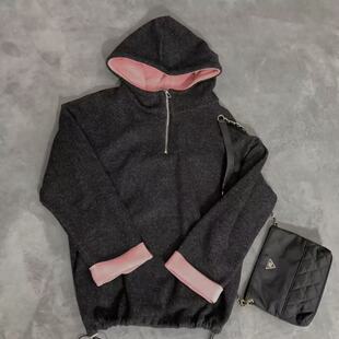 口撞色半拉链百搭打底衫 600连帽袖 卫衣 店 慧慧来自星星女装