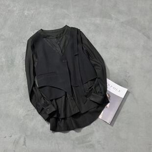 欧货大气 慧慧来自星星女装 店 欧版 假两件黑色衬衫