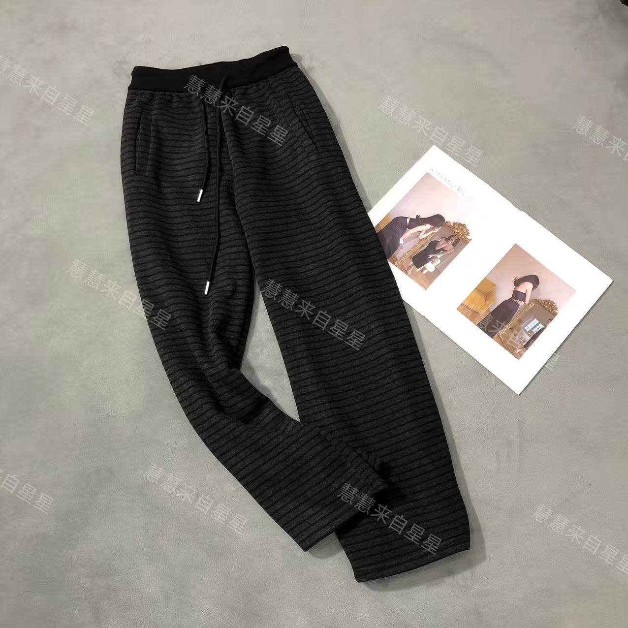 慧慧来自星星女装店  15938休闲百搭款抽绳撞色弯刀加绒条纹裤