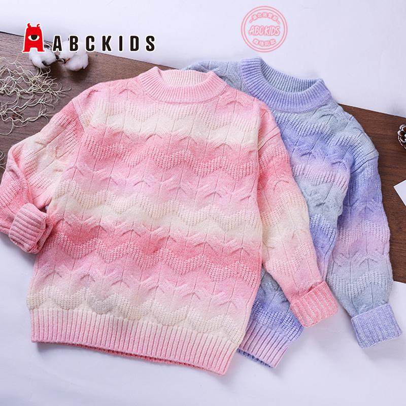 abckids童装女童秋冬毛衣公主渐变针织衫2024新款中大童加厚上衣