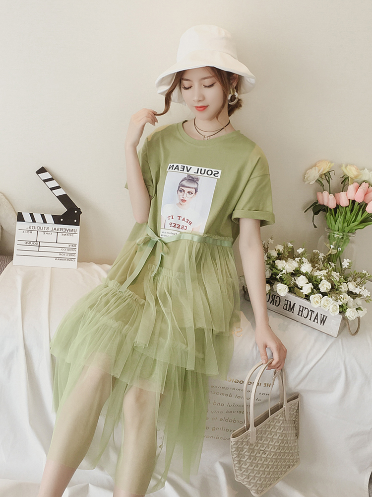 很仙的裙子拼接网纱连衣裙夏季2020新款学生短袖t恤裙长款过膝女|msdalam kategori Butik wanita / wanita, pakaian - dari Buy2taobao.com untuk memberikan perkhidmatan ejen Taobao profesional membeli