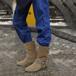 法雨女鞋2025新款真皮短靴女厚底增高马丁靴英伦风女鞋复古风