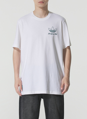 阿迪达斯白色宽松T恤男装背后印花短袖休闲运动服男士半袖JZ1593