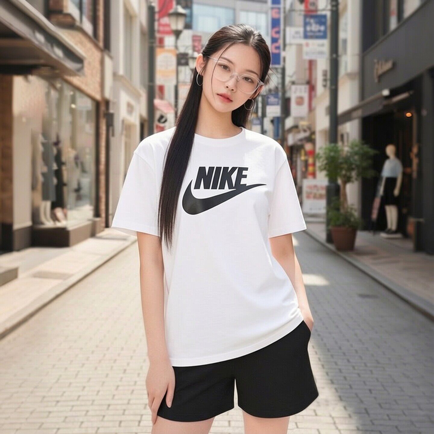 NIKE耐克女士短袖女装休闲运动服跑步T恤衫透气半袖五分袖DX7907