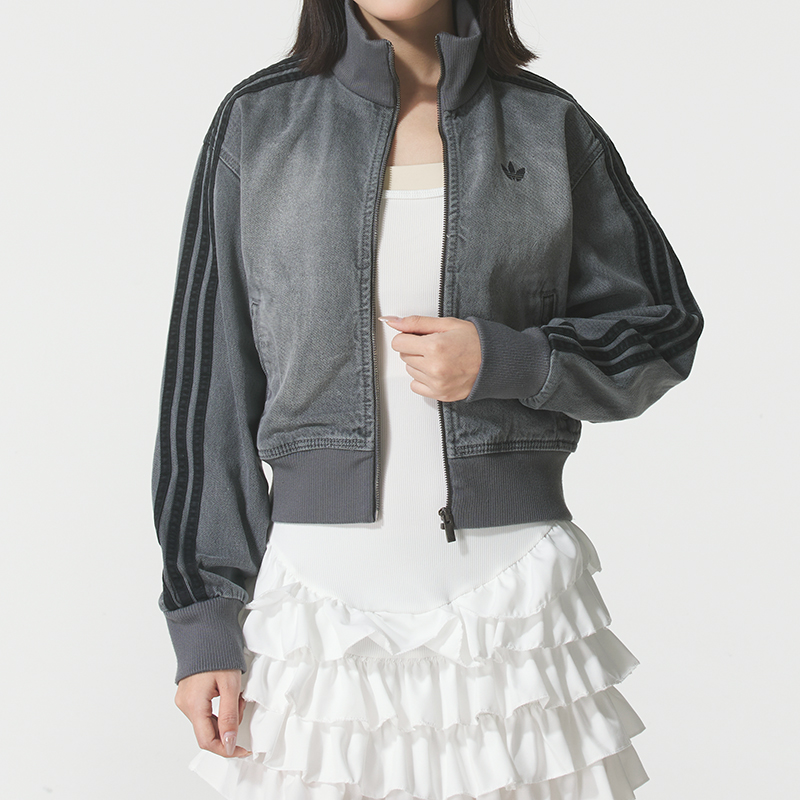 阿迪达斯三叶草立领牛仔夹克女2025新款复古运动服短款外套JY2564