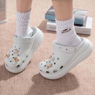 crocs官方旗舰店卡骆驰泡芙洞洞鞋女鞋夏季包头拖鞋厚底灰色凉鞋