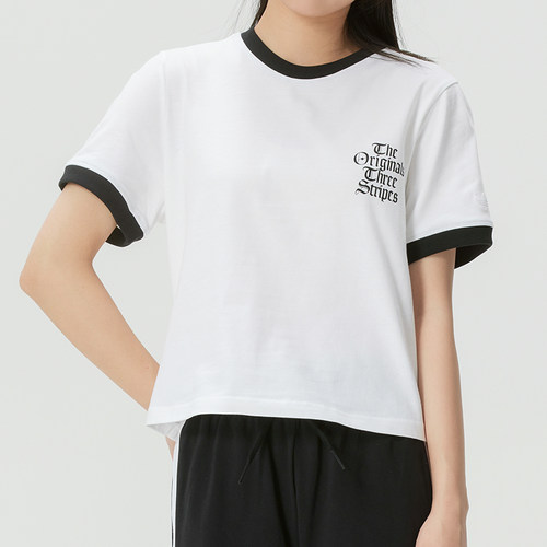 Adidas/阿迪达斯正品三叶草女士圆领半截袖字母印花短袖T恤KT3060