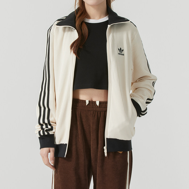 阿迪达斯三叶草立领针织夹克外套男女同款休闲运动服上衣JW0109