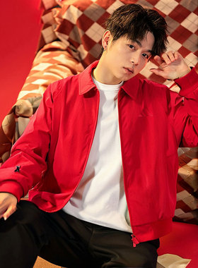 阿迪达斯蛇年新年款外套男2025新款本命年红色加绒运动服女JZ4193