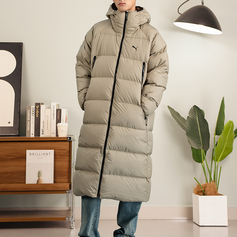PUMA彪马羽绒服外套男装过膝保暖防风户外休闲长款连帽羽绒夹克
