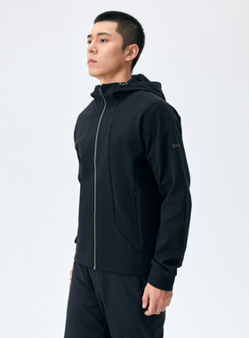 LANBU蓝步针织夹克男装2024秋冬新款连帽运动服跑步训练外套开衫