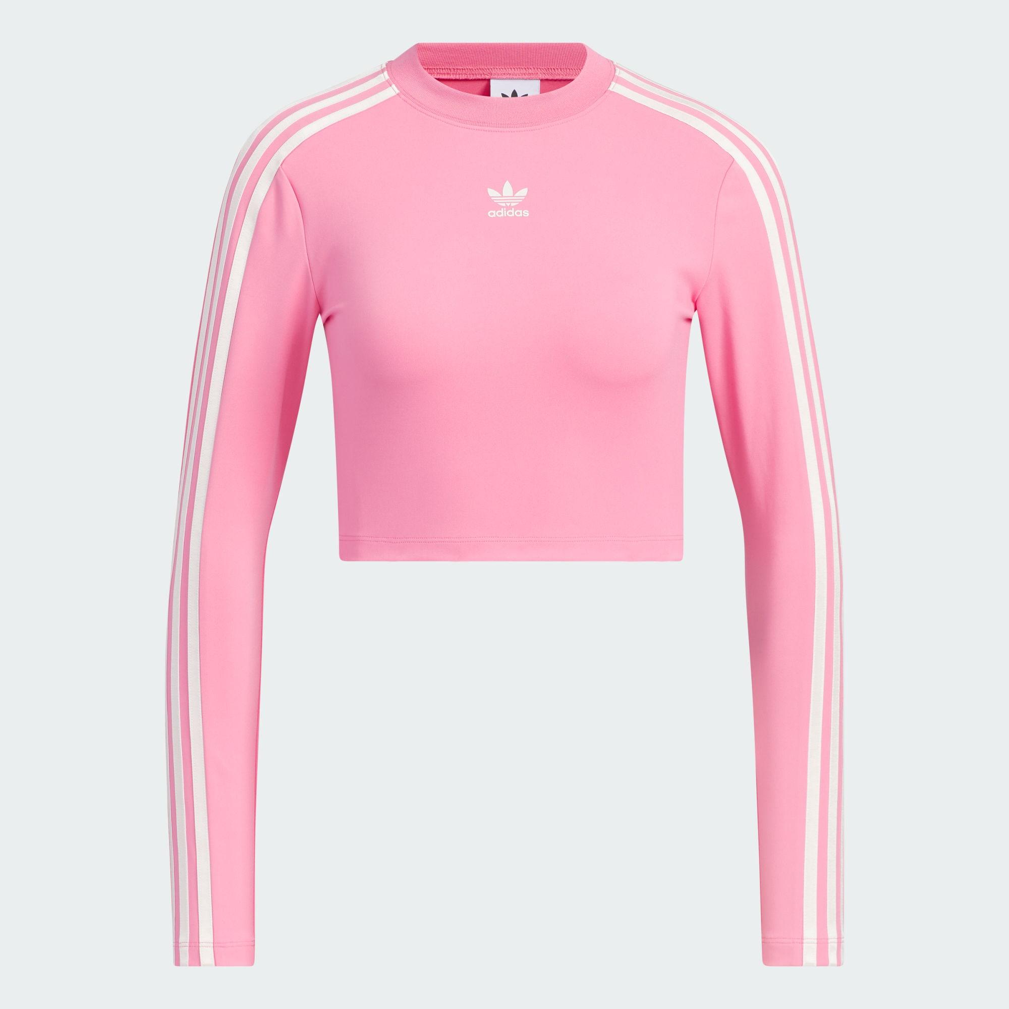 阿迪达斯三叶草长袖T恤紧身弹力三条纹撞色瑜伽跑步健身街舞上衣