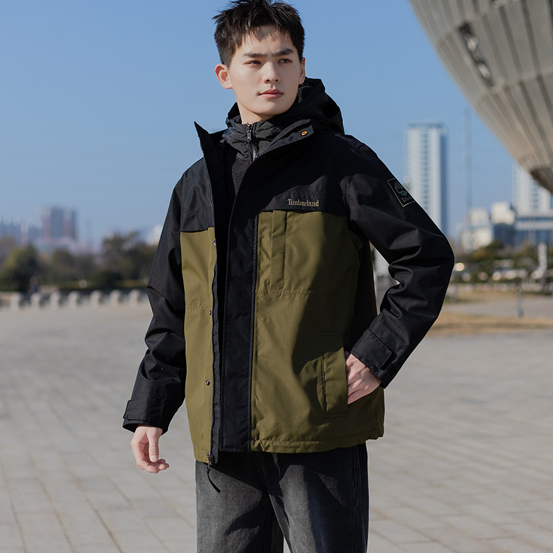 添柏岚三合一夹克男冬季新款户外连帽运动服保暖抓绒内胆休闲外套