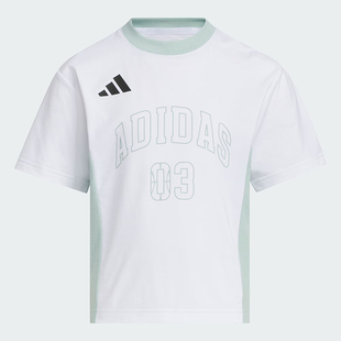 潮KC1543 上衣五分袖 阿迪达斯休闲T恤童装 儿童跑步运动服透气短袖