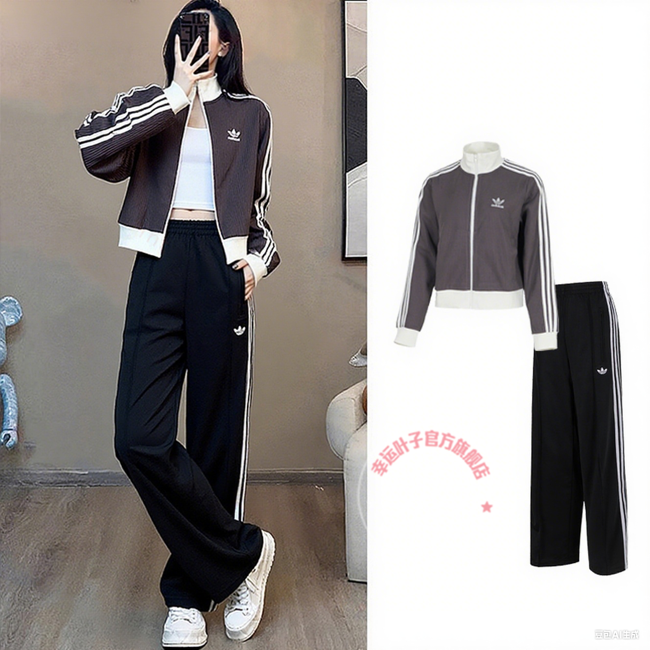 阿迪达斯运动套装女2025秋季新款立领短款夹克针织直筒长裤两件套,运动服/休闲服装,运动套装,淘宝优惠券,粉丝福利购,淘宝优惠卷
