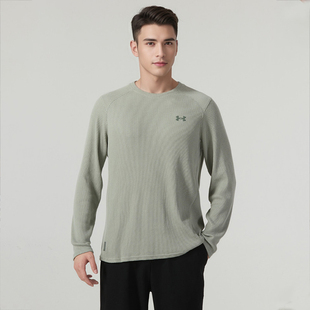 宽松打底衫 夏季 休闲运动服 T恤男豆沙绿华夫格纹套头衫 安德玛长袖