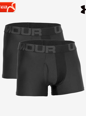 安德玛男子UA Tech 3英寸Boxerjock黑色运动内裤舒适透气平角裤