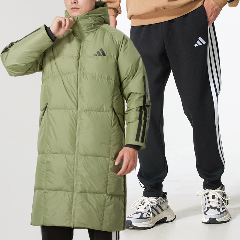 阿迪达斯运动套装男装秋冬新款长款羽绒服外套保暖加绒长裤两件套