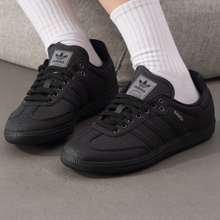阿迪达斯三叶草德训鞋女鞋春季新款黑色复古板鞋SAMBA休闲运动鞋
