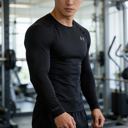 UA安德玛跑步长袖T恤男装速干ColdGear Base 3.0健身训练服运动服