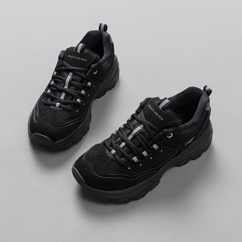 斯凯奇女鞋黑色经典熊猫鞋25冬季新款复古老爹鞋休闲鞋厚底运动鞋