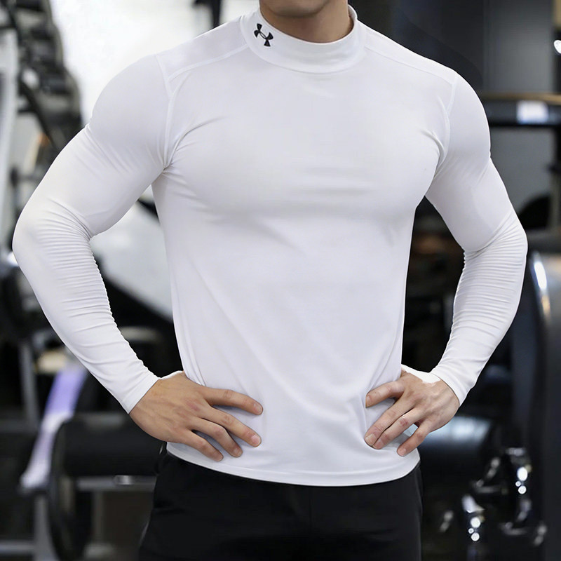 安德玛UA男装长袖T恤HeatGear男半高领训练运动服速干弹力紧身衣