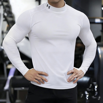 安德玛UA男装长袖T恤HeatGear男半高领训练运动服速干弹力紧身衣