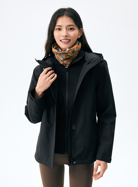 LANBU蓝步软壳三合一冲锋衣女装户外防风外套休闲运动服黑色夹克