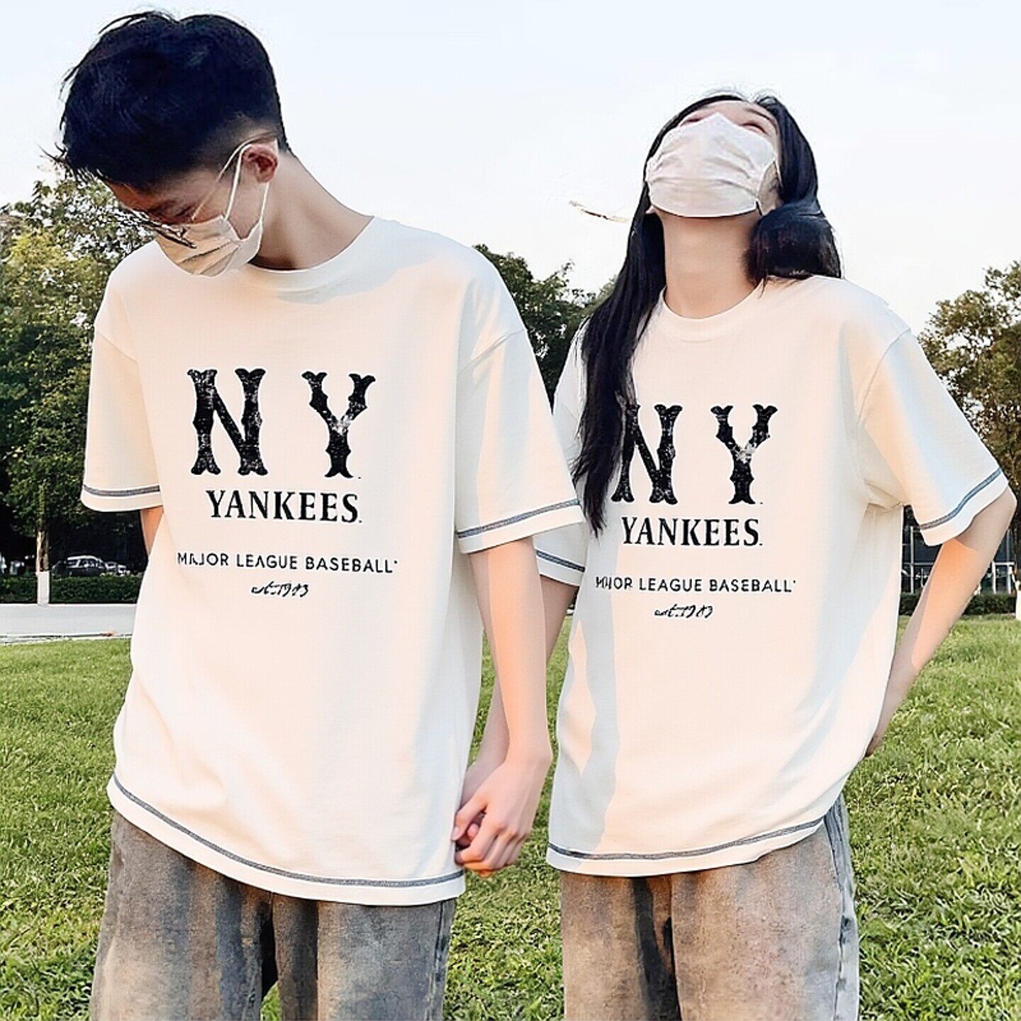 MLB官方 短袖情侣春夏男女装NY潮流凉感宽松透气半袖T恤3AT