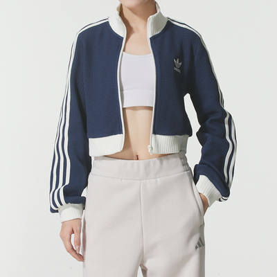 阿迪达斯三叶草女装25新款运动服修身短款休闲外套华夫格针织夹克