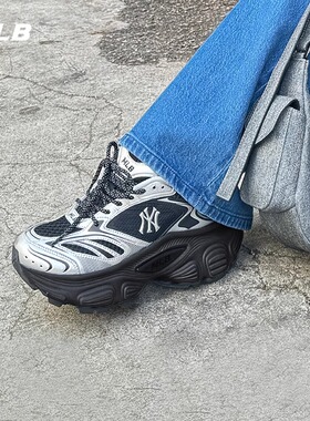 MLB男鞋女鞋复古黑色老爹鞋运动鞋休闲鞋3ASHWD15N-50BKS