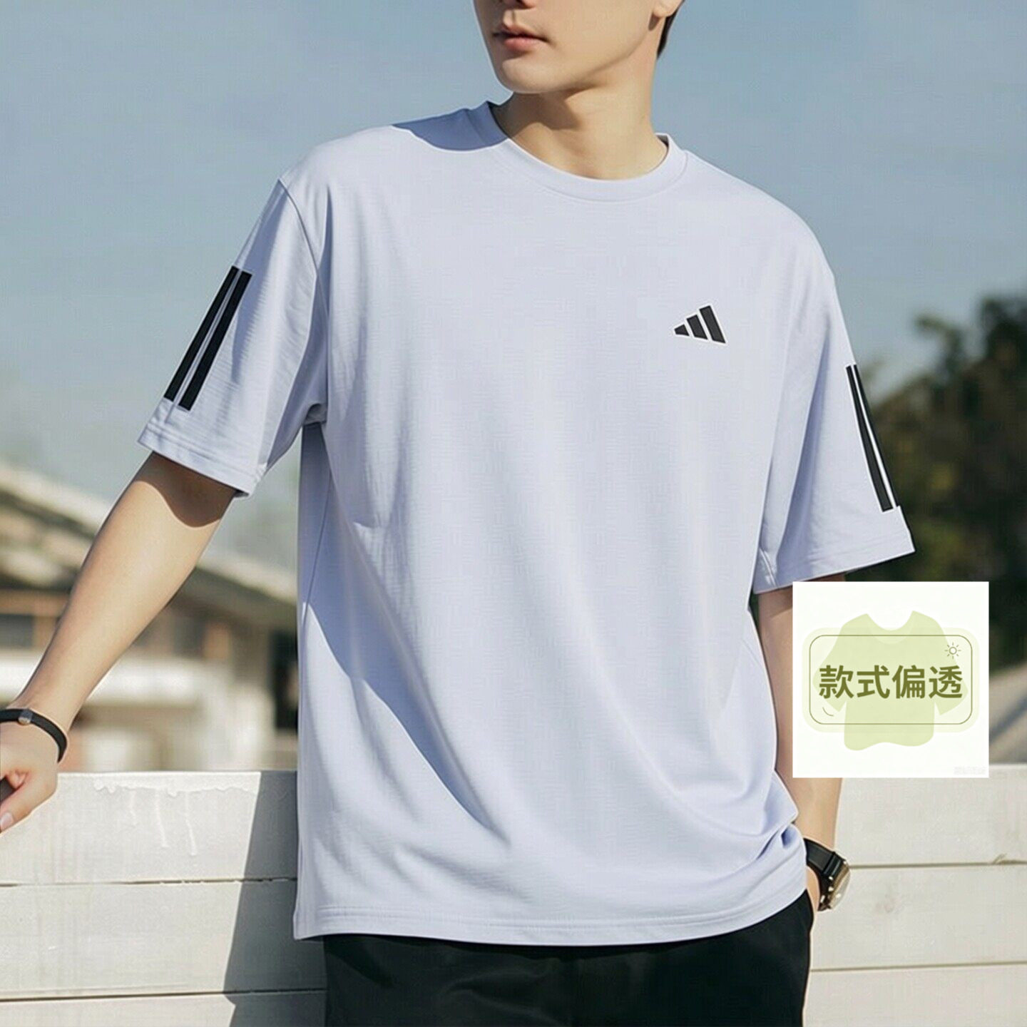 阿迪达斯短袖男2026夏季新款健身服快干跑步运动服三条纹圆领T恤